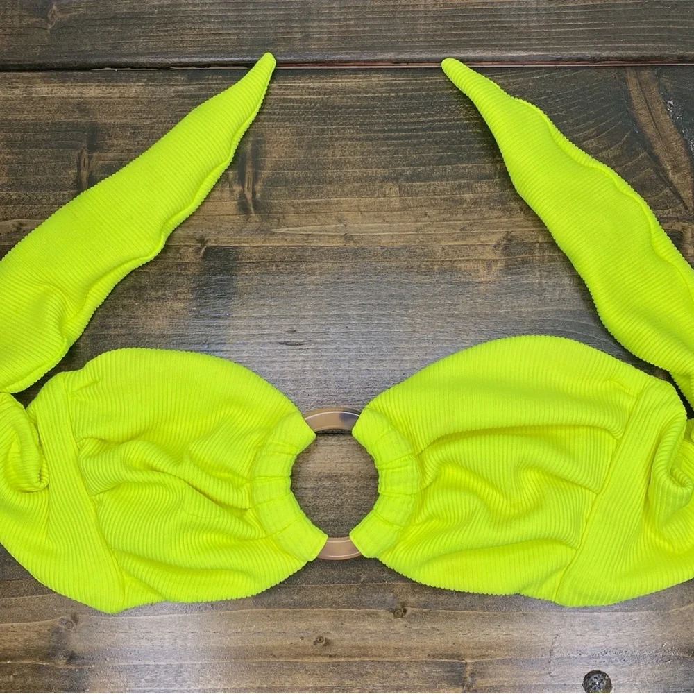 *TOP ONLY* Montce Citron (Neon Yellow) Bandeau Bikini Top with Leopard Ring - Picture 2 of 5